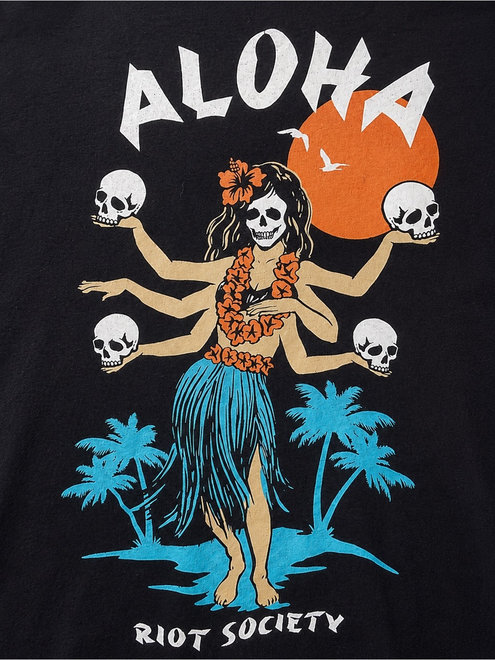 Riot Society Aloha Graphic Tee with Tropical Skull Design - Black - Picture 2 of 3